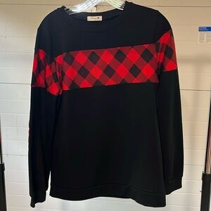 Buffalo check and black long sleeve shirt